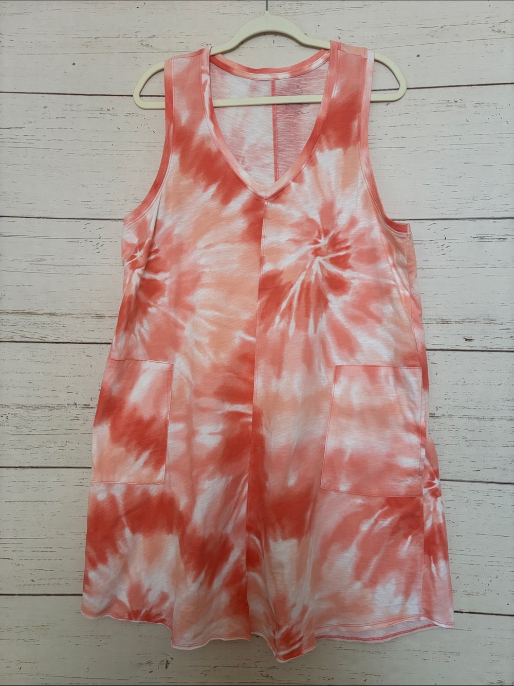 Secret Treasures Coral/White Tie-Dye  Sleeveless Coverup/ Beach Dress, sz  XL